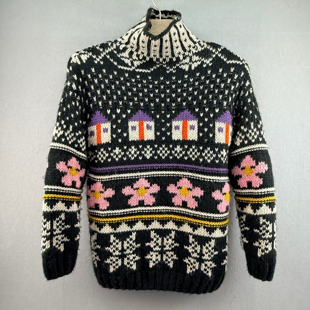 Kimchi Blue Womens XS Black Fair Isle Urban Outfitters Chunky Knit Sweater - Picture 2 of 12